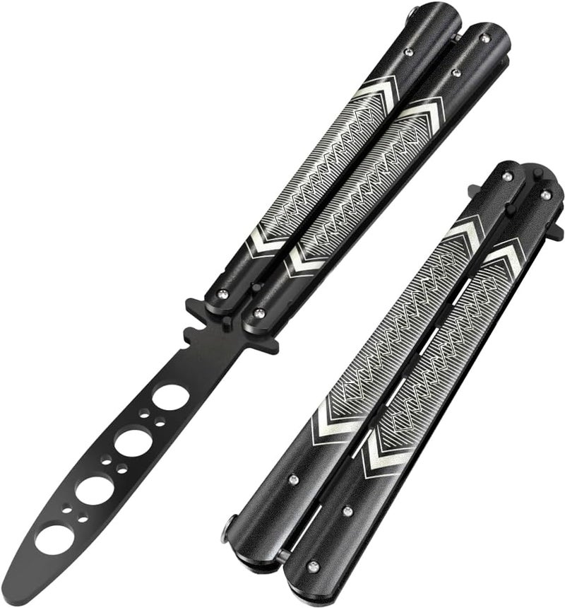GOOD WORKER Butterfly Trainer - Practice Balisong Butterfly Knives NOT Real NOT Sharp Blade - Cool Design - Black Dull Trick Butterfly - Butter Fly Training - Fathers Day Dad Gift K14B - Image 1